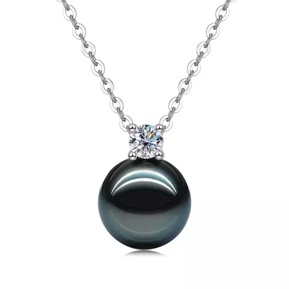 Genuine Tahitian Pearl 0.3ct. t.w. Diamond Necklace 18k Gold over Italy Silver - Picture 1 of 16